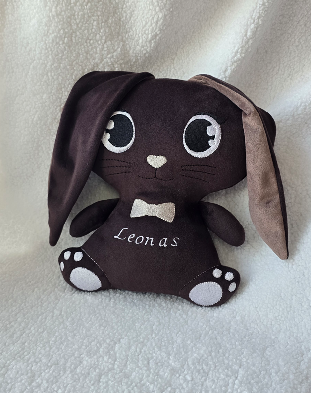Šokolado spalvos kiškis su vaiko vardu